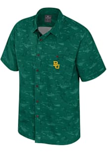Colosseum Baylor Bears Mens Green Atmostphere Short Sleeve Dress Shirt