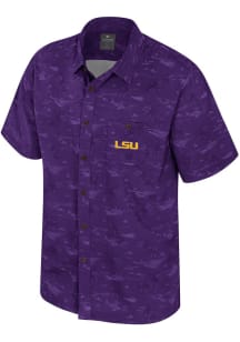 Colosseum LSU Tigers Mens Purple Atmostphere Short Sleeve Dress Shirt