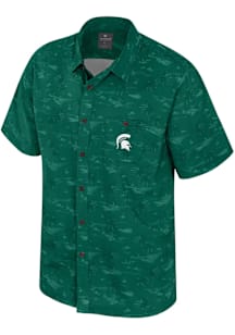 Colosseum Michigan State Spartans Mens Green Atmostphere Short Sleeve Dress Shirt