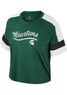 Girls Michigan State Spartans Green Colosseum Diamonds Short Sleeve Fashion T-Shirt