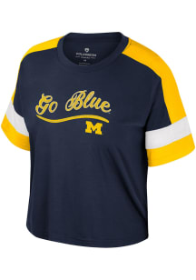 Colosseum Michigan Wolverines Girls Navy Blue Diamonds Short Sleeve Fashion T-Shirt