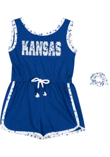Colosseum Kansas Jayhawks Toddler Girls Blue Scoops Ahoy Romper Short Sleeve Dresses