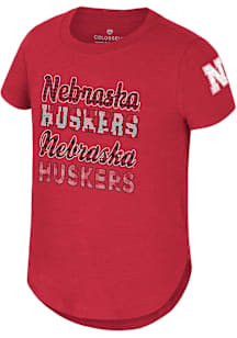Colosseum Nebraska Cornhuskers Girls Red Flame Princess Short Sleeve Fashion T-Shirt