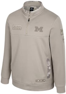 Colosseum Michigan Wolverines Mens Tan OHT Fleece Battalion Long Sleeve Qtr Zip Pullover