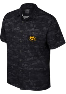 Mens Iowa Hawkeyes Black Colosseum Ozark Camp Short Sleeve Dress Shirt