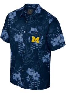 Colosseum Michigan Wolverines Mens Navy Blue Camino Camp Short Sleeve Dress Shirt