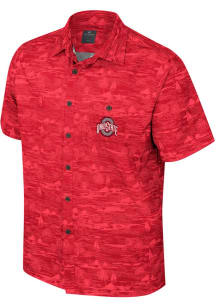 Colosseum Ohio State Buckeyes Mens Red Ozark Camp Short Sleeve Dress Shirt