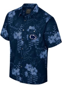 Colosseum Penn State Nittany Lions Mens Navy Blue Camino Camp Short Sleeve Dress Shirt