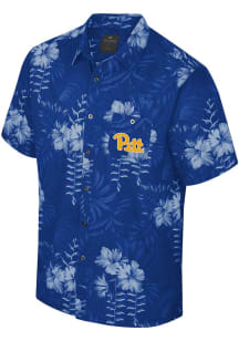 Colosseum Pitt Panthers Mens Blue Camino Camp Short Sleeve Dress Shirt