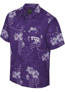 Colosseum TCU Horned Frogs Mens Purple Camino Camp Short Sleeve Dress Shirt
