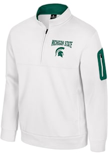 Colosseum Michigan State Spartans Mens White Hits The Road Fleece Long Sleeve Qtr Zip Pullover