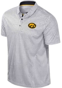 Mens Iowa Hawkeyes White Colosseum Reynolds Short Sleeve Polo Shirt