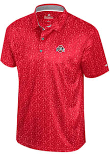 Colosseum Ohio State Buckeyes Mens Red Football Print Short Sleeve Polo