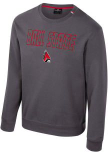 Colosseum Ball State Cardinals Mens Charcoal Zion Long Sleeve Crew Sweatshirt