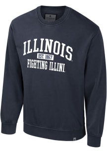 Mens Illinois Fighting Illini Navy Blue Colosseum Matrix Acid Wash Crew Sweatshirt