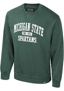 Colosseum Michigan State Spartans Mens Green Matrix Acid Wash Long Sleeve Crew Sweatshirt