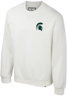 Mens Michigan State Spartans White Colosseum Agent Ribbed Crew Sweatshirt