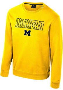 Mens Michigan Wolverines Yellow Colosseum Zion Crew Sweatshirt