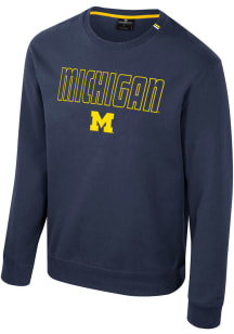 Mens Michigan Wolverines Navy Blue Colosseum Zion Crew Sweatshirt