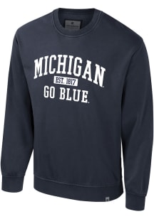 Mens Michigan Wolverines Navy Blue Colosseum Matrix Acid Wash Crew Sweatshirt