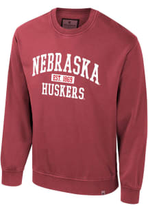 Mens Nebraska Cornhuskers Red Colosseum Matrix Acid Wash Crew Sweatshirt