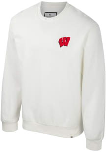 Mens Wisconsin Badgers White Colosseum Agent Ribbed Crew Sweatshirt