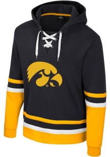 Mens Iowa Hawkeyes Black Colosseum Ringing Lace Up Hockey Hooded Sweatshirt