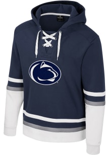 Mens Penn State Nittany Lions Navy Blue Colosseum Ringing Lace Up Hockey Hooded Sweatshirt