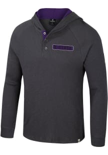 Mens K-State Wildcats Charcoal Colosseum Dujour Henley Long Sleeve Fashion Hood