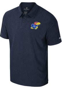 Colosseum Kansas Jayhawks Mens Navy Blue Revolution Short Sleeve Polo