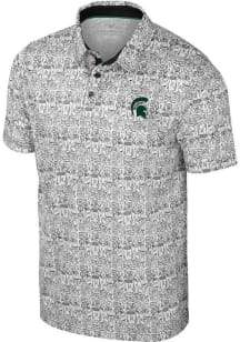 Mens Michigan State Spartans White Colosseum Its Time Allover Print Short Sleeve Polo Shirt