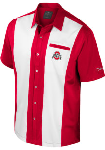 Mens Ohio State Buckeyes Red Colosseum Bowling Button Up Short Sleeve Dress Shirt