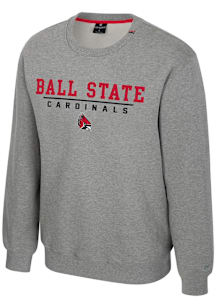 Colosseum Ball State Cardinals Mens Grey Charlie Long Sleeve Crew Sweatshirt