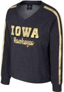 Womens Iowa Hawkeyes Black Colosseum Treasure Crew Sweatshirt