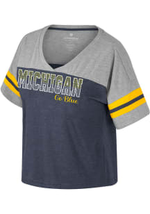 Michigan Wolverines Navy Blue Colosseum Treasure Rhinestones Short Sleeve T-Shirt