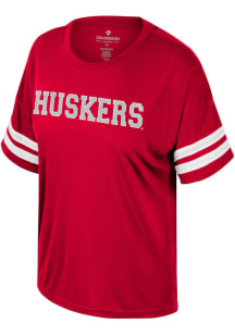 Nebraska Cornhuskers Red Colosseum Treasure Sequins Short Sleeve T-Shirt