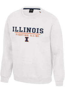 Mens Illinois Fighting Illini White Colosseum Charlie Crew Sweatshirt