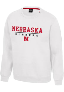 Mens Nebraska Cornhuskers White Colosseum Charlie Crew Sweatshirt