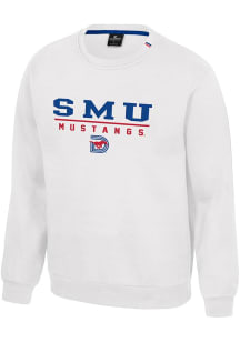 Colosseum SMU Mustangs Mens White Charlie Long Sleeve Crew Sweatshirt