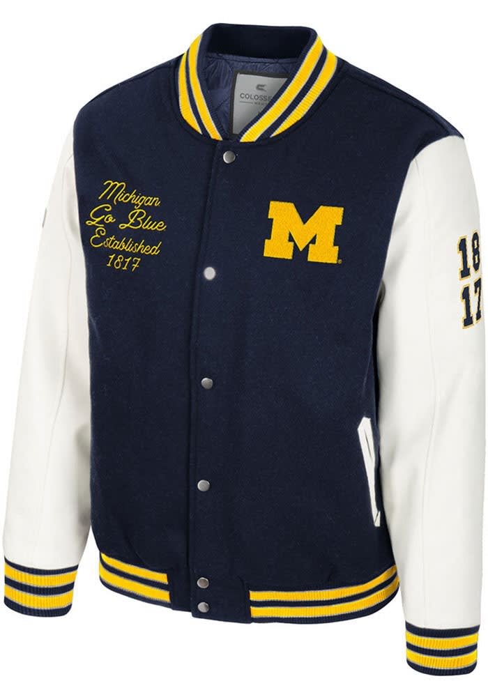 Colosseum Mens BLUE Michigan Wolverines Goes to College Letterman