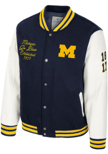 Mens Michigan Wolverines Blue Colosseum Goes to College Letterman Medium Weight Jacket