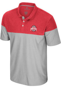 Mens Ohio State Buckeyes Ash Colosseum Mac Colorblock Short Sleeve Polo Shirt