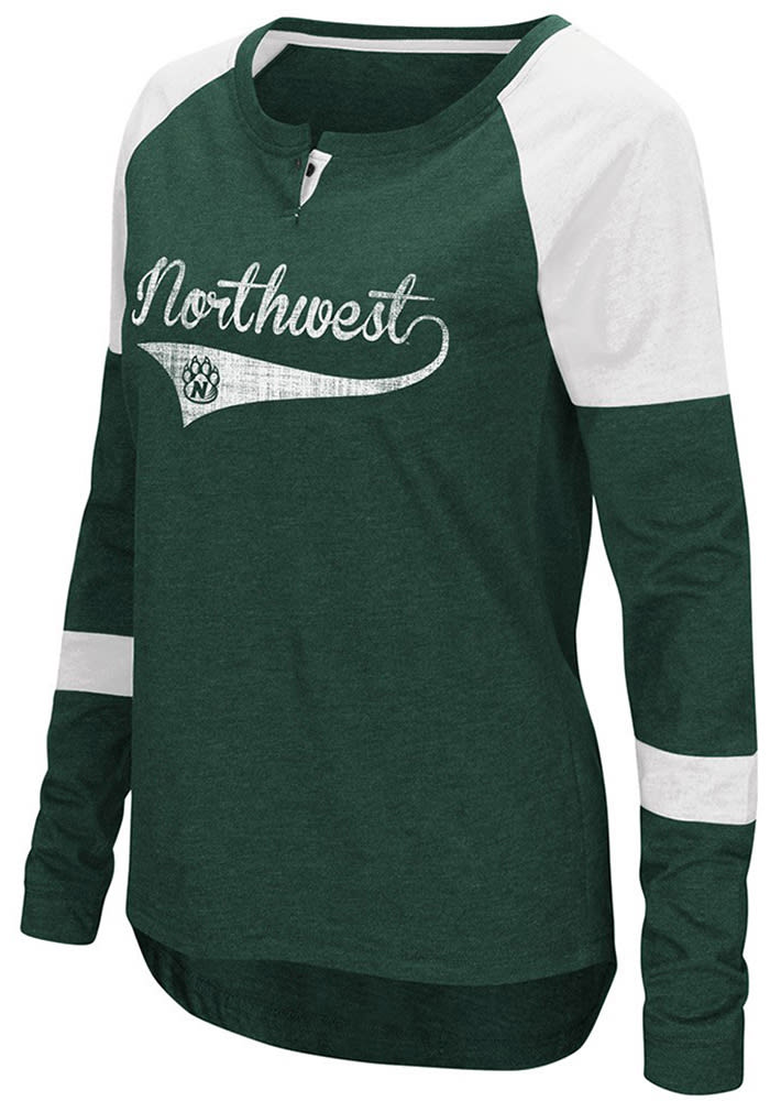 Colosseum Northwest Mo State Bearcats Womens Green Routine Long Sleeve Scoop Neck