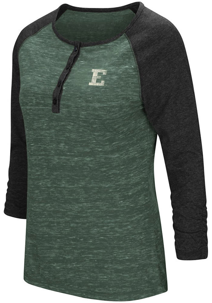 Colosseum Eastern Michigan Womens Green Slopestyle Long Sleeve Scoop Neck