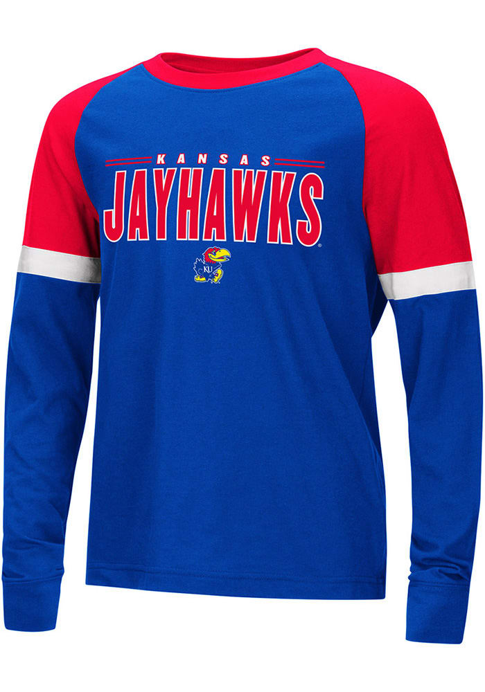 Colosseum Kansas Jayhawks Youth Blue Ollie Long Sleeve Fashion T-Shirt