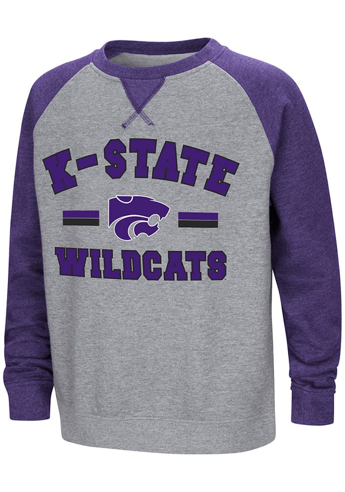 Colosseum K-State Wildcats Youth Grey Rudy Long Sleeve Crew Sweatshirt