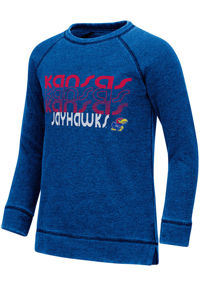 Colosseum Kansas Jayhawks Girls Blue Hot Hands Burnout Long Sleeve Sweatshirt