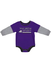 Colosseum TCU Horned Frogs Baby Purple Button Lift Long Sleeve One Piece