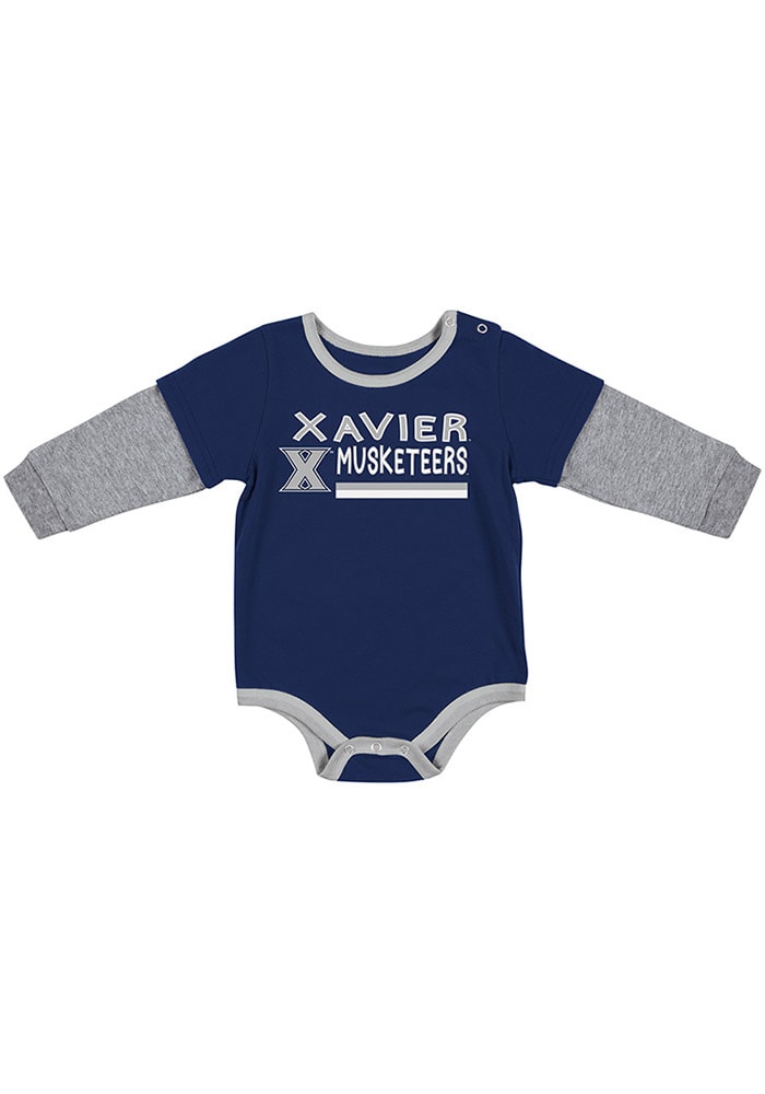 Colosseum Xavier Musketeers Baby Navy Blue Button Lift Long Sleeve One Piece