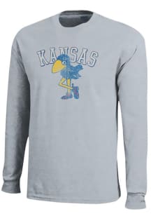 Kansas Jayhawks Grey Distressed Long Sleeve T Shirt